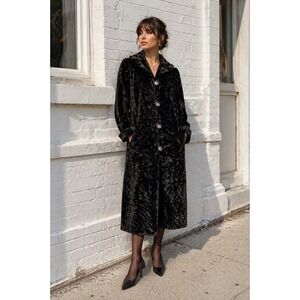 Vintage 1930s Chocolate Brown Crushed Velvet Opera Coat Longline Evening M
